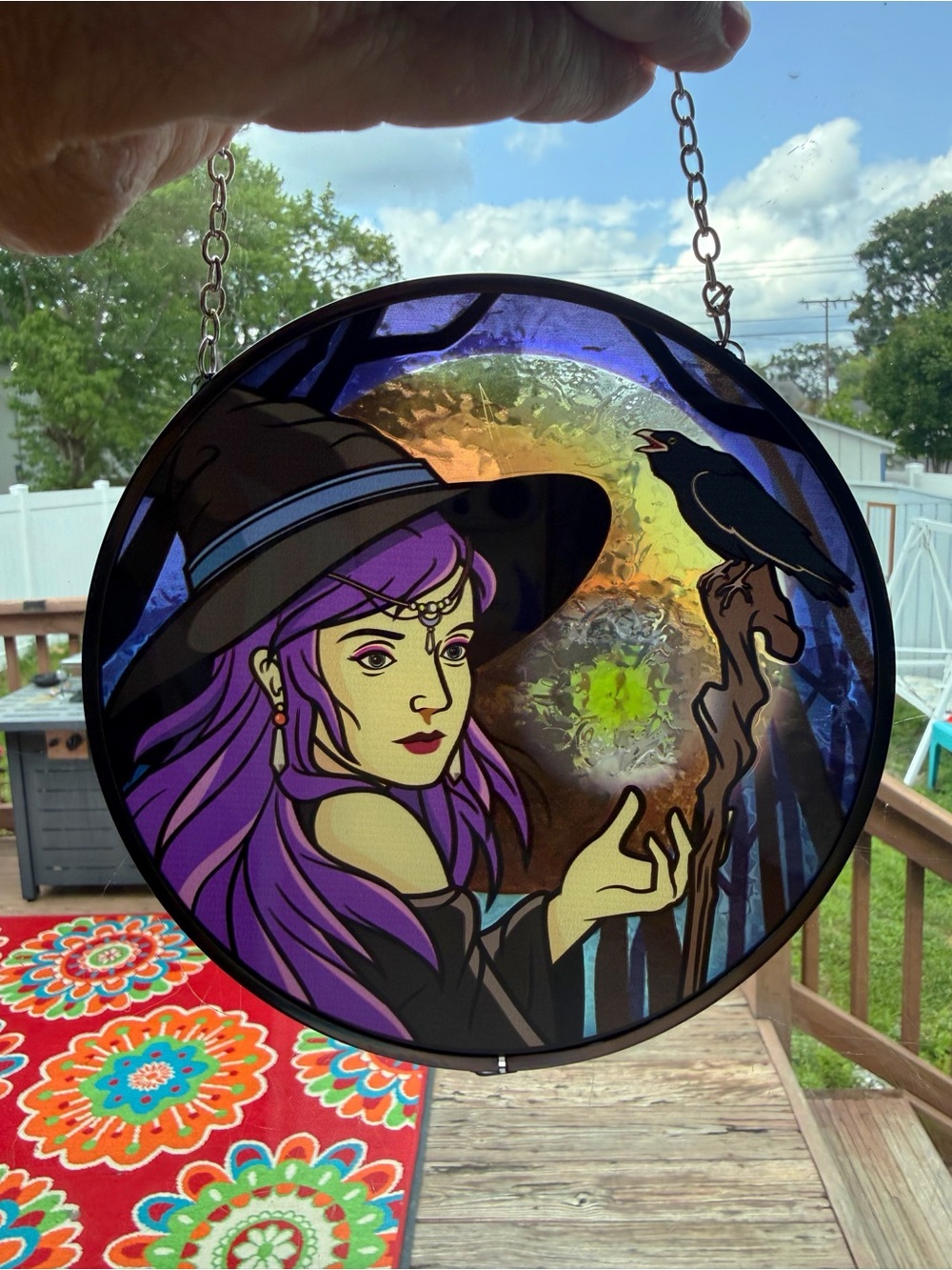 Purple Witch Stained Glass Sun Catcher - Home Art